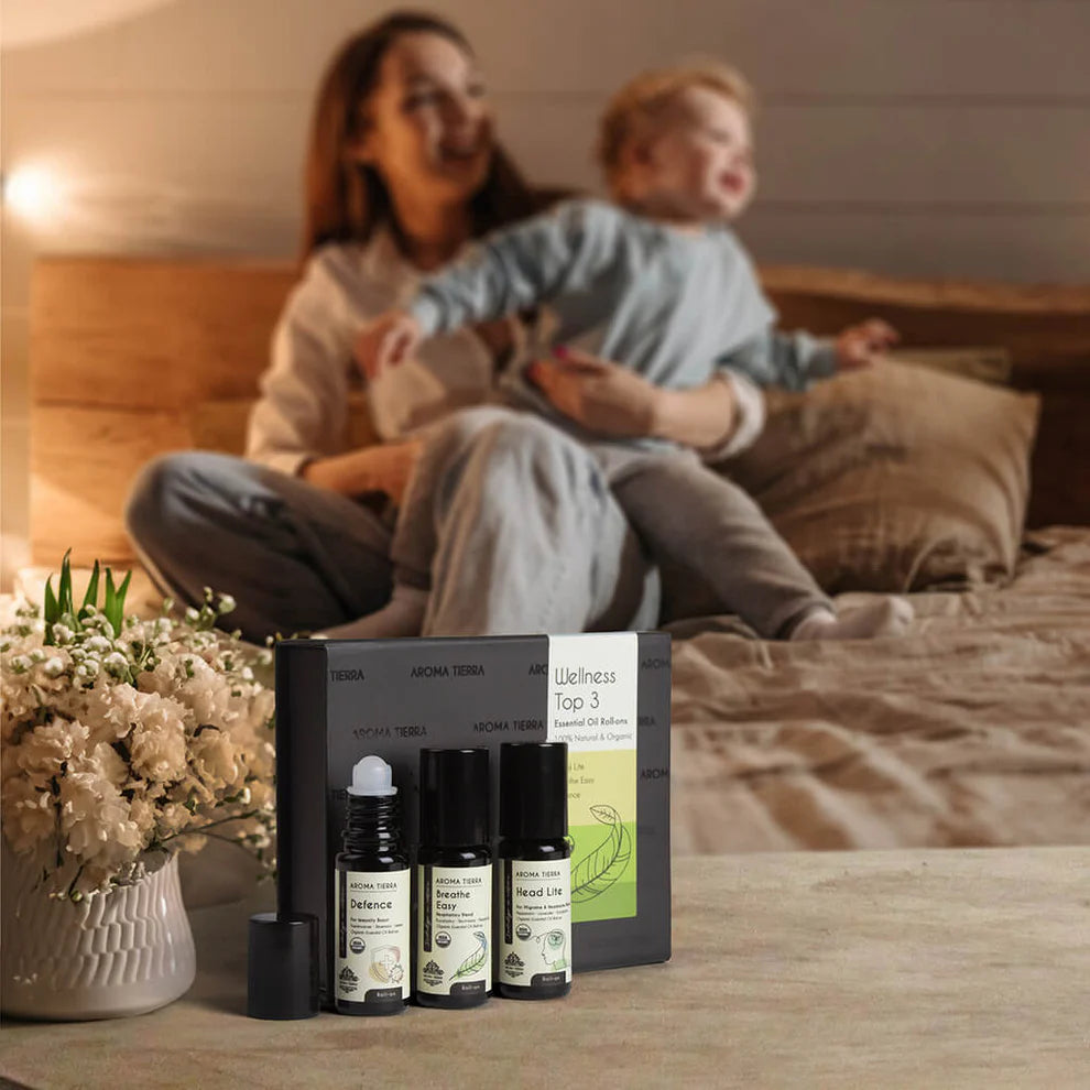 Aroma Terra essential oil roll for Defense, Breathe easy and Head life