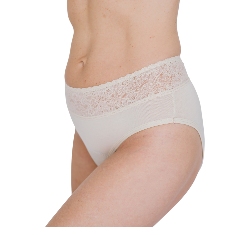 Period Lace Bikini Brief - Moderate Absorbency - Beige